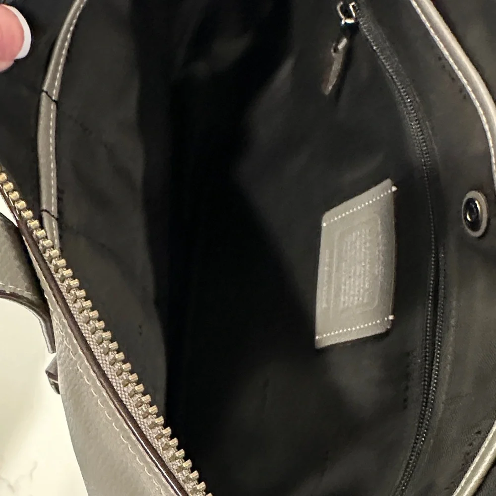 Coach Gray Leather Laptop Tote with Front Zip Pocket